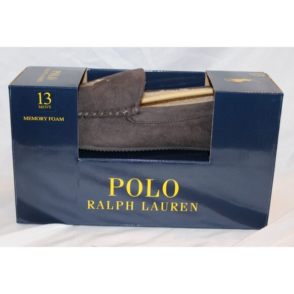 NIB Polo Ralph Lauren Men's Suede Moccasin Slippers BROWN - Picture 7 of 8